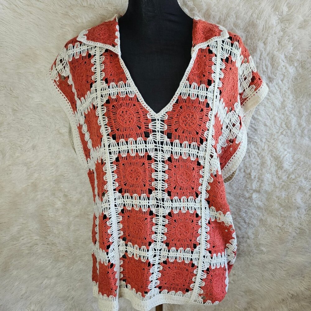 Rain + Rose Women's Brick Red Floral Crochet Tank Top S/M